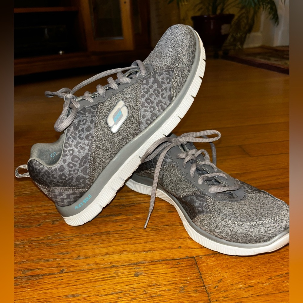 Gray Leopard Skechers
